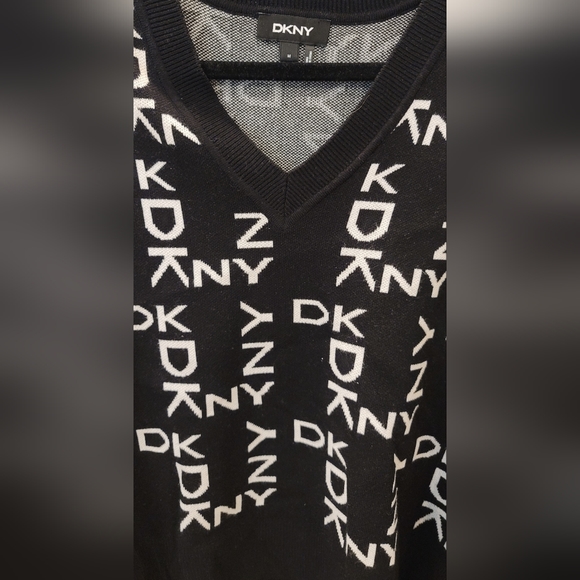 Womens DKNY Logo V Neck Sweater Size M - Picture 2 of 8